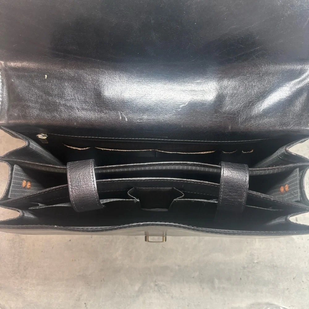 Guidi Briefcase Shoulder Bag Latch Multi Pocket‎ Black Leather Made In Italy